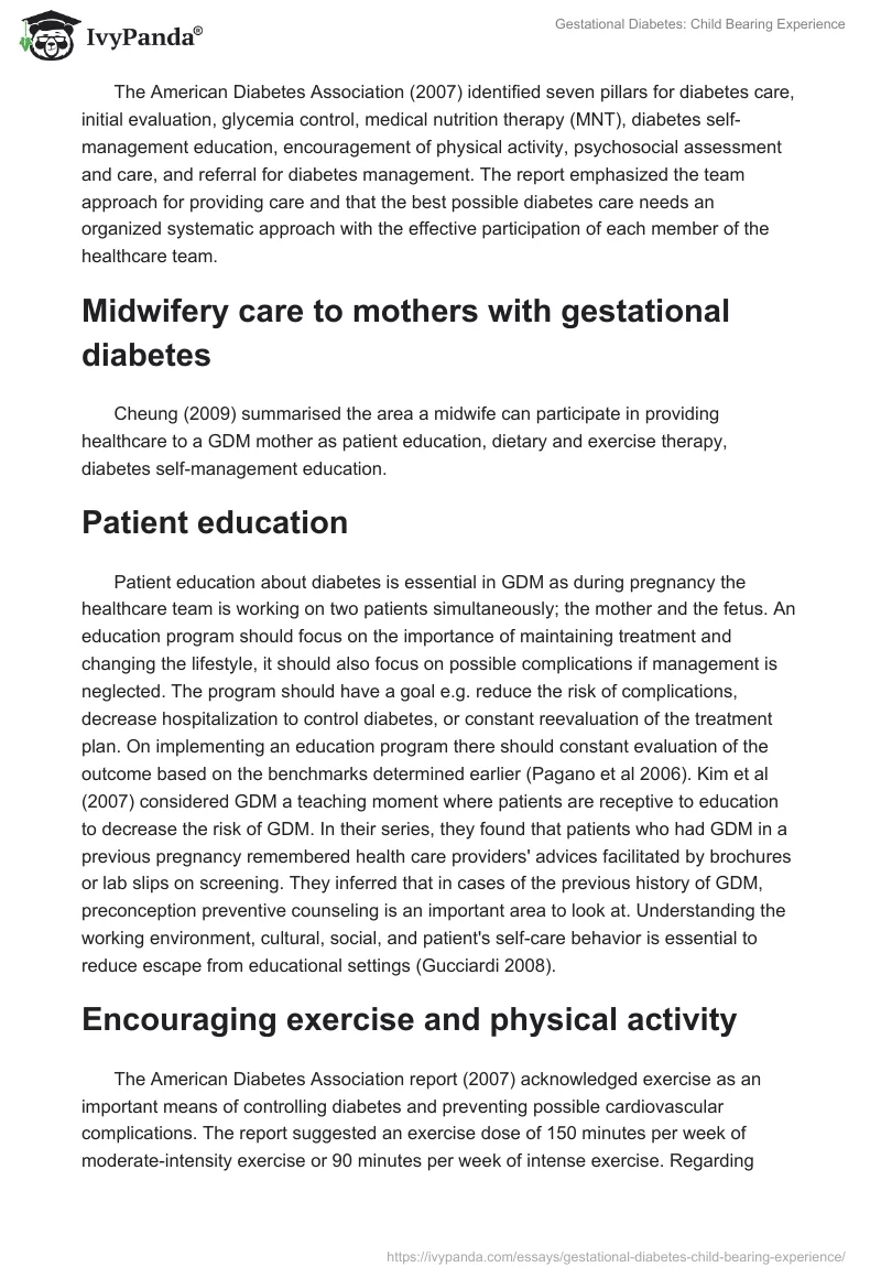 Gestational Diabetes: Child Bearing Experience. Page 5