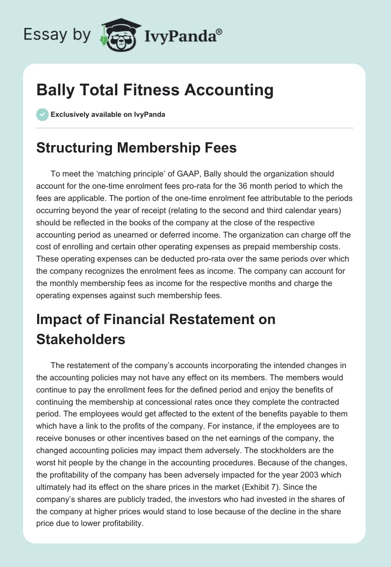 Bally Total Fitness Accounting. Page 1
