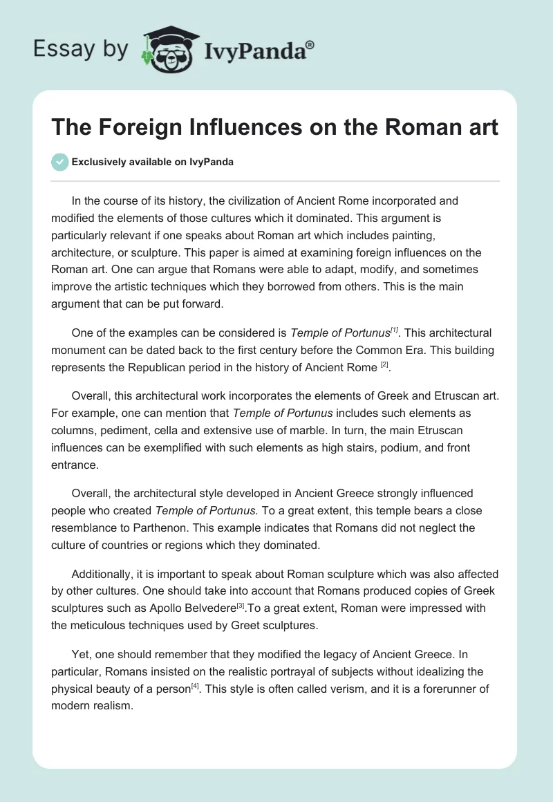 The Foreign Influences on the Roman Art. Page 1
