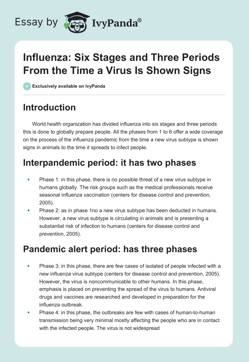 Influenza: Six Stages and Three Periods From the Time a Virus Is Shown Signs. Page 1