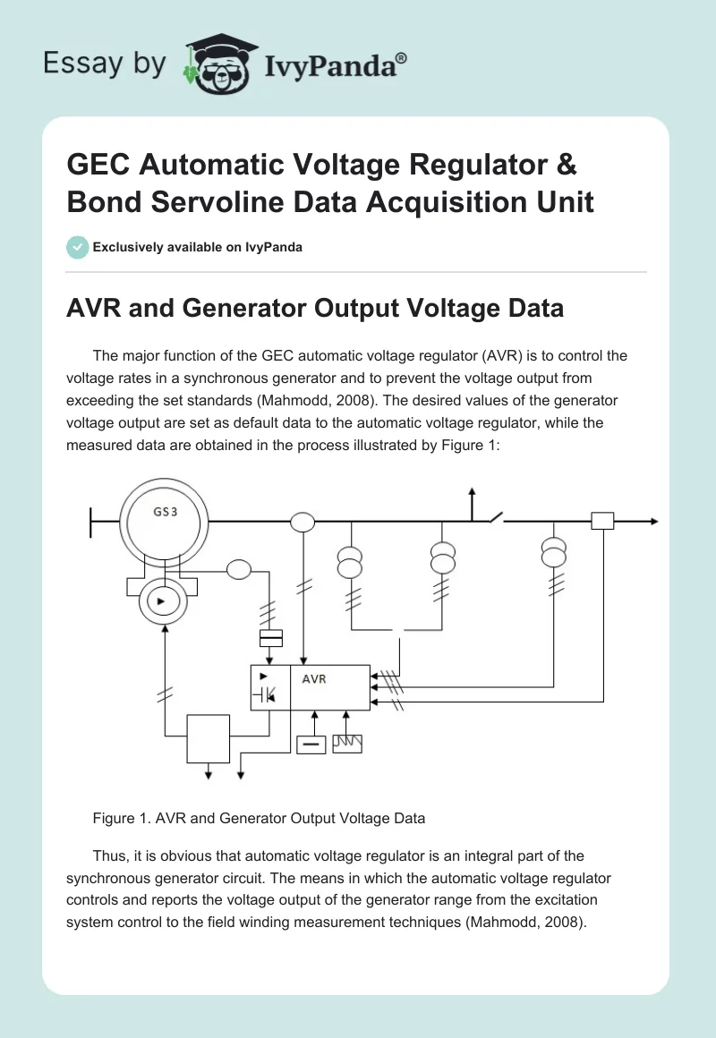 GEC Automatic Voltage Regulator & Bond Servoline Data Acquisition Unit. Page 1