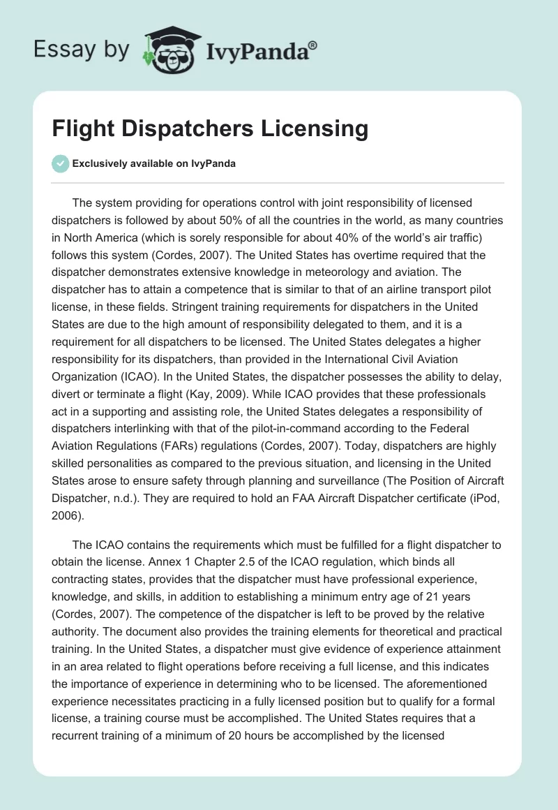 Flight Dispatchers Licensing. Page 1