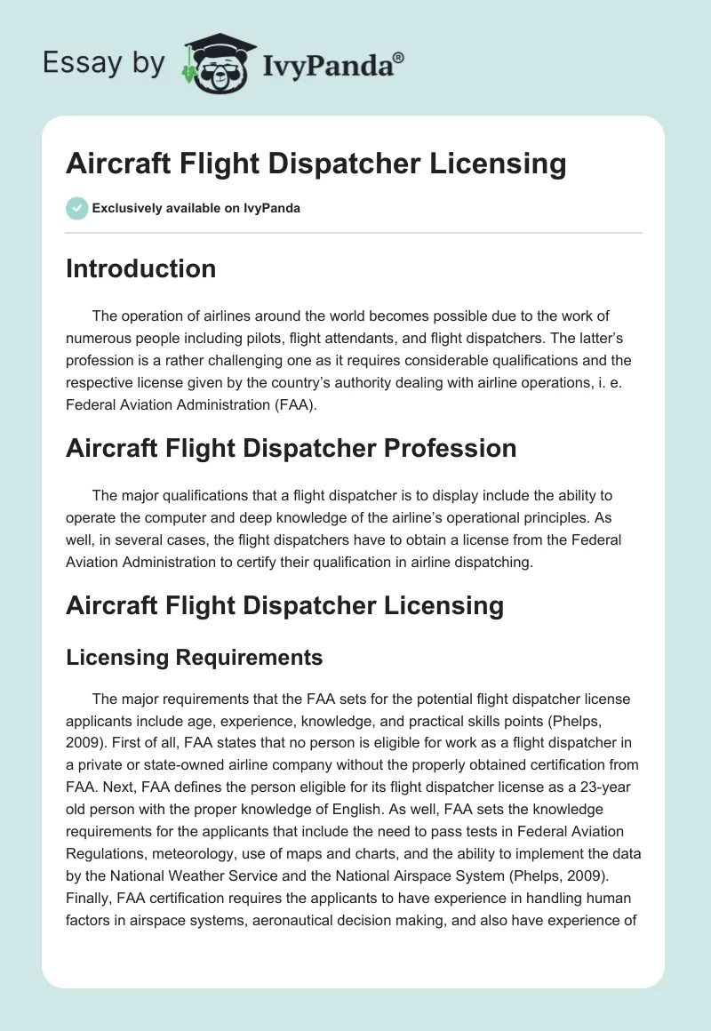 Aircraft Flight Dispatcher Licensing. Page 1