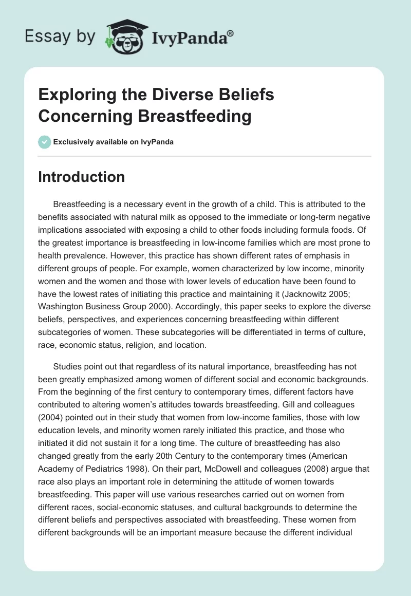 Exploring the Diverse Beliefs Concerning Breastfeeding. Page 1