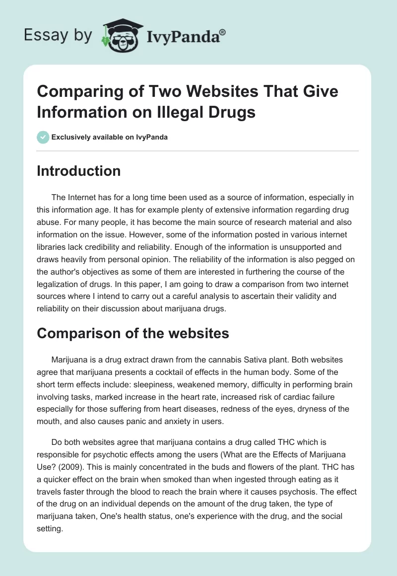 Comparing of Two Websites That Give Information on Illegal Drugs. Page 1