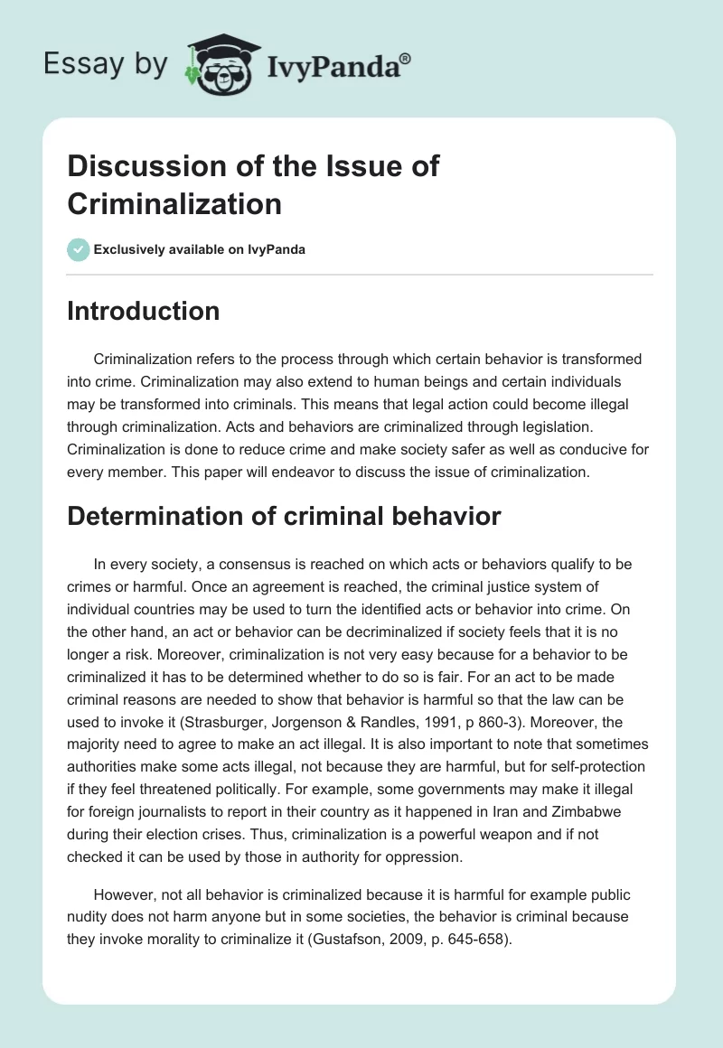 Discussion of the Issue of Criminalization. Page 1