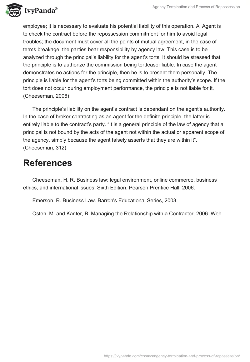 Agency Termination and Process of Repossession. Page 2