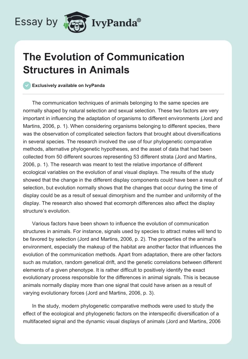 The Evolution of Communication Structures in Animals. Page 1