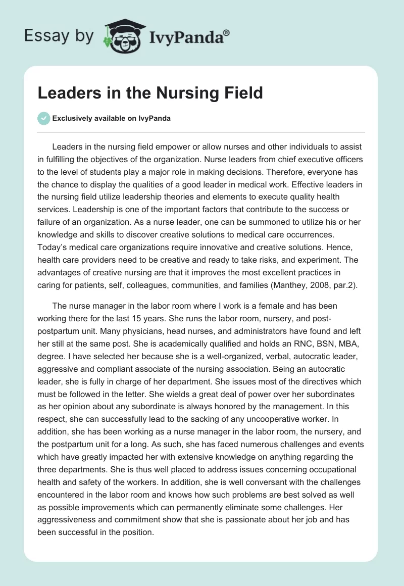 Leaders in the Nursing Field. Page 1