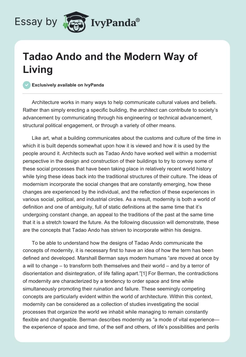Tadao Ando and the Modern Way of Living. Page 1