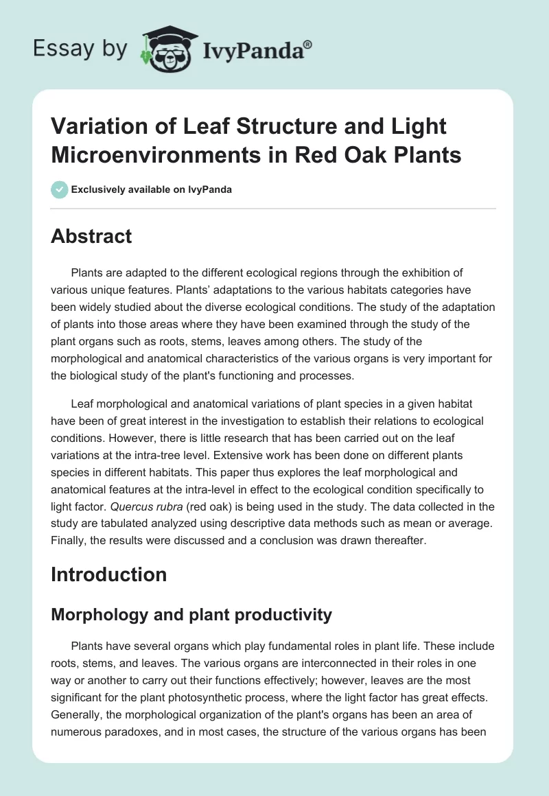 Variation of Leaf Structure and Light Microenvironments in Red Oak Plants. Page 1