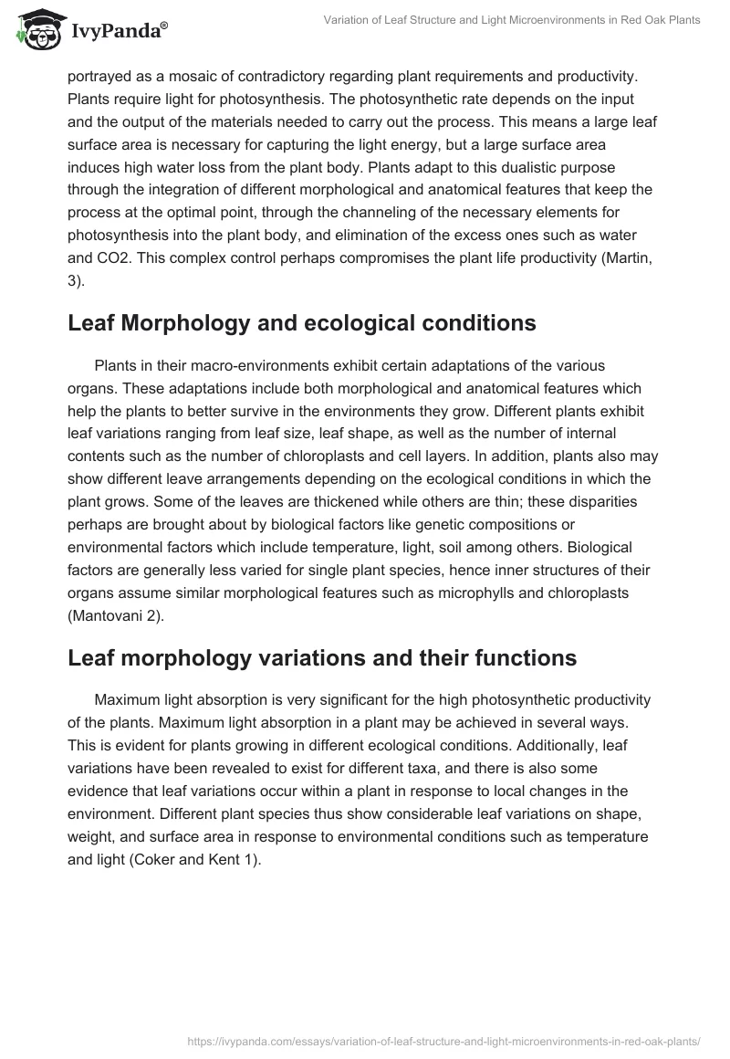 Variation of Leaf Structure and Light Microenvironments in Red Oak Plants. Page 2