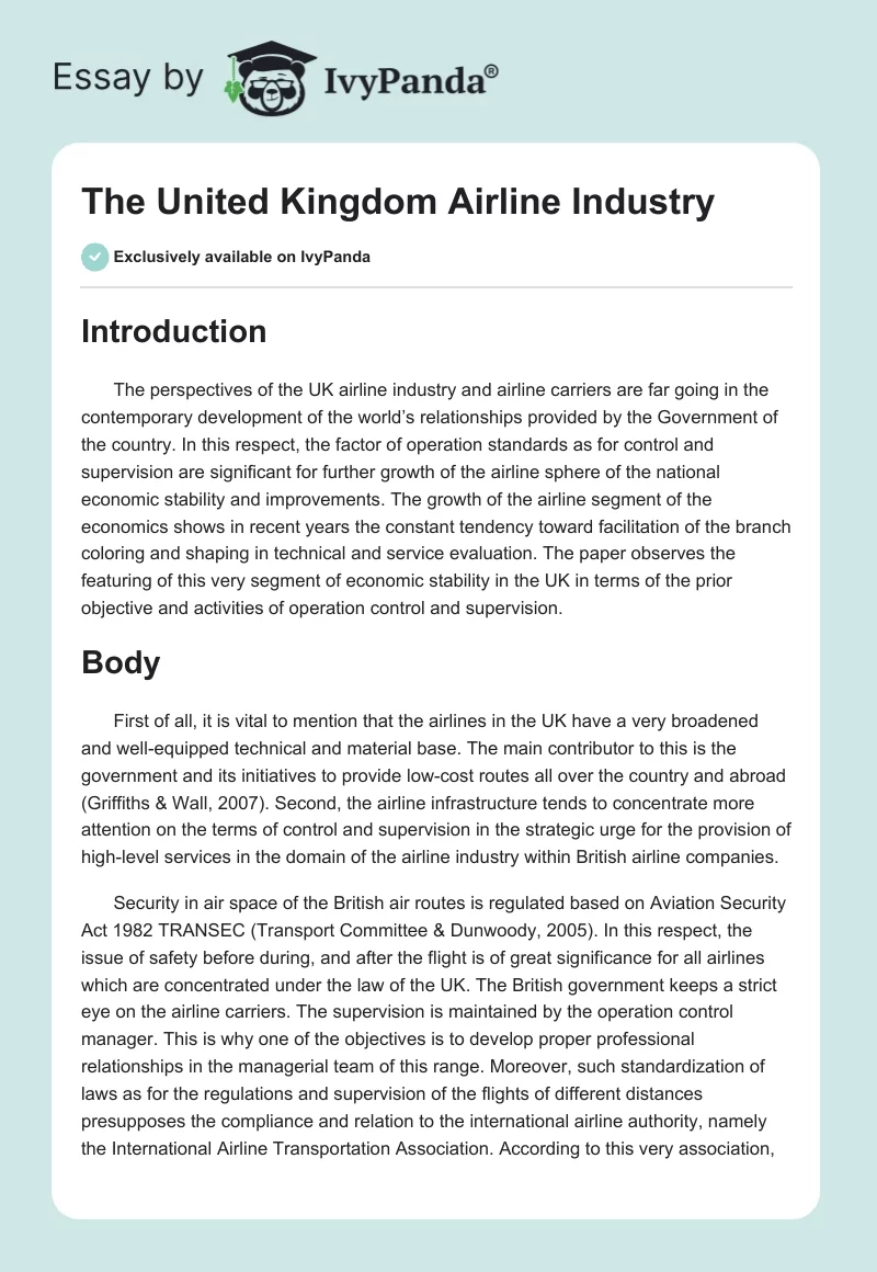 The United Kingdom Airline Industry. Page 1