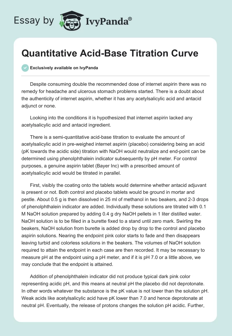 Quantitative Acid-Base Titration Curve. Page 1