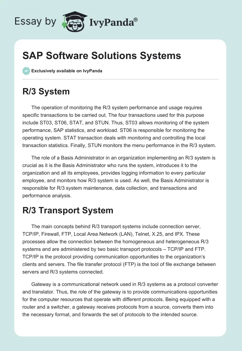 SAP Software Solutions Systems. Page 1