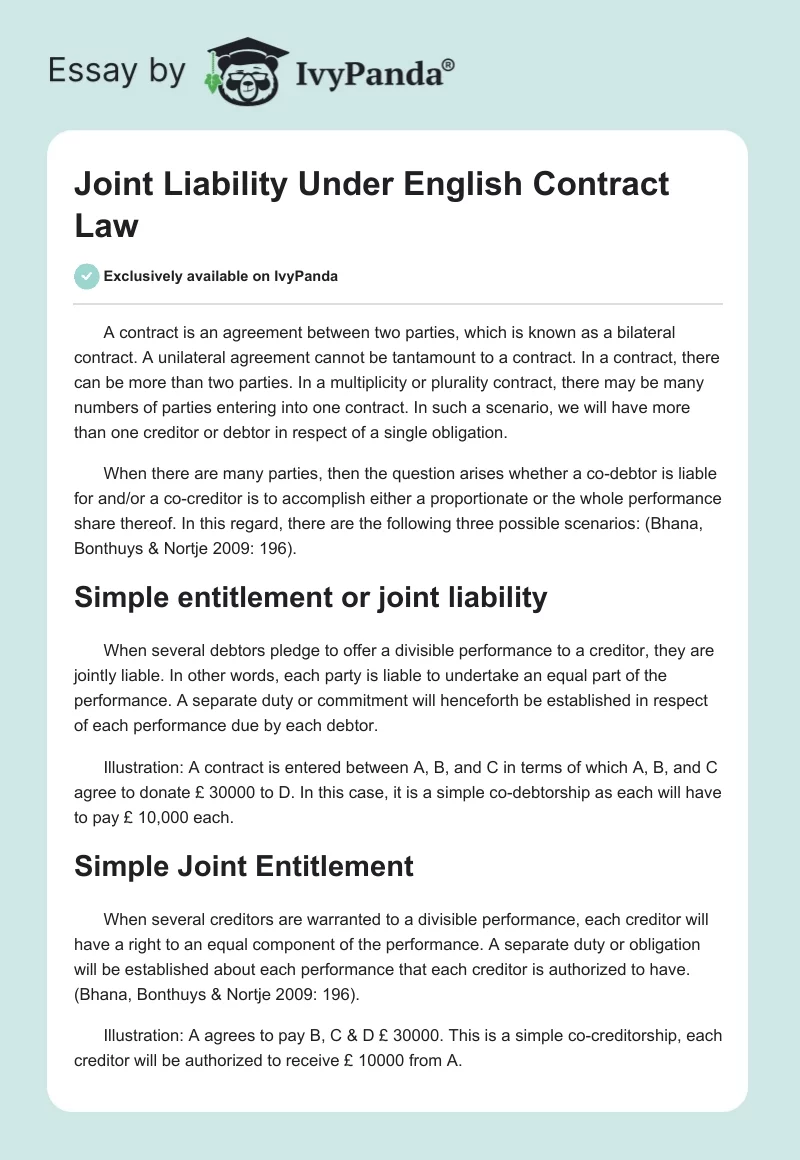 Joint Liability Under English Contract Law. Page 1