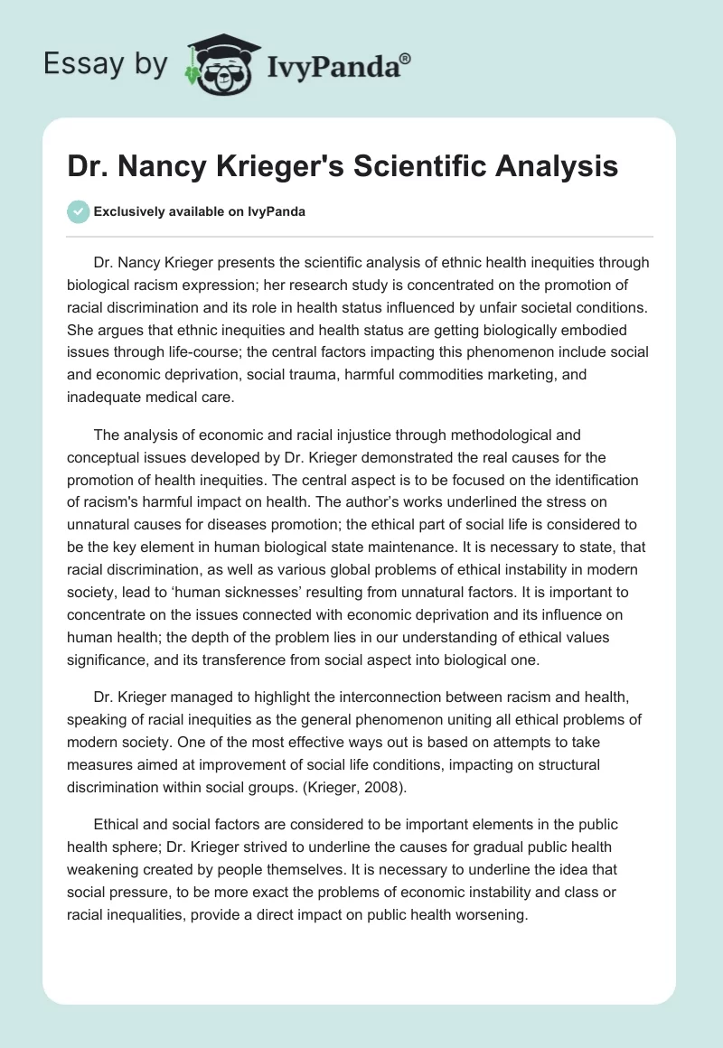 Dr. Nancy Krieger's Scientific Analysis. Page 1