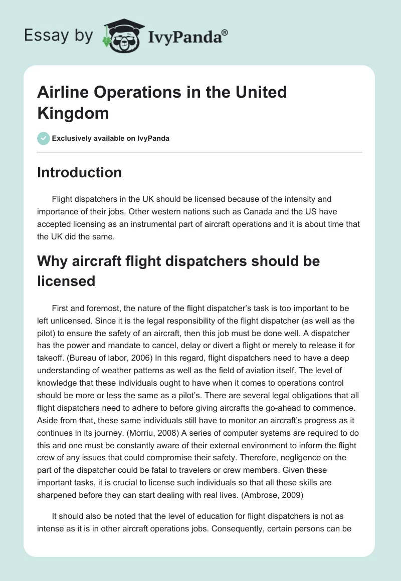 Airline Operations in the United Kingdom. Page 1