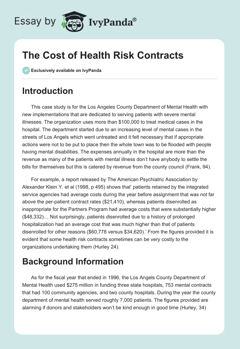 The Cost of Health Risk Contracts. Page 1