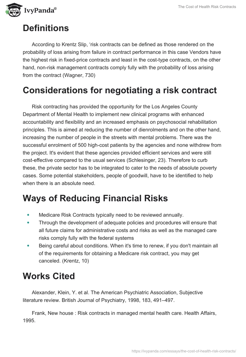 The Cost of Health Risk Contracts. Page 2