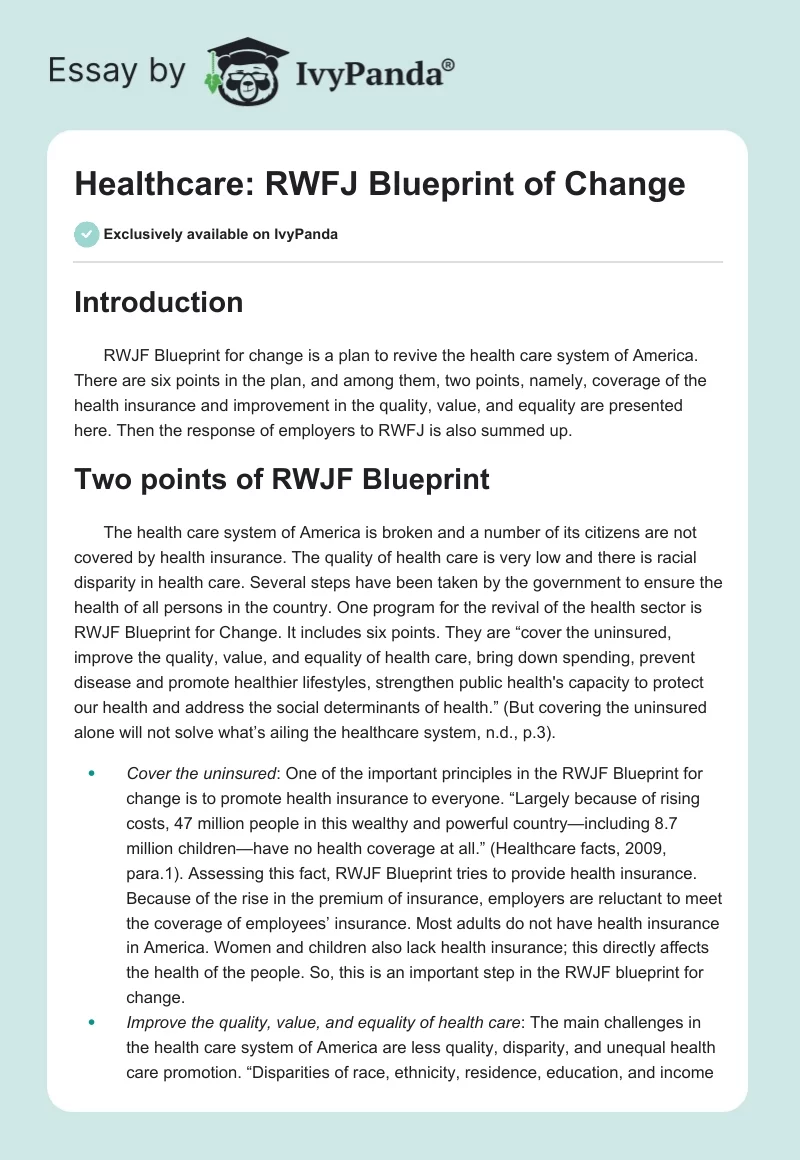 Healthcare: RWFJ Blueprint of Change. Page 1
