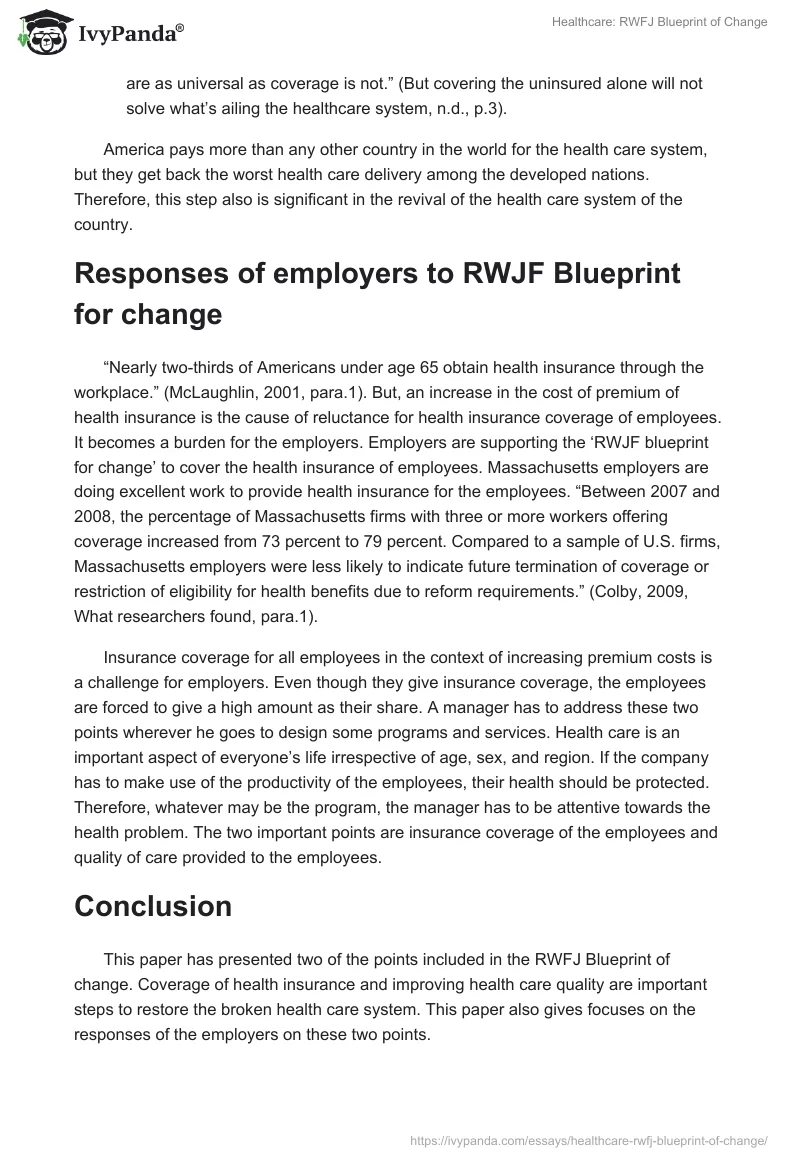 Healthcare: RWFJ Blueprint of Change. Page 2