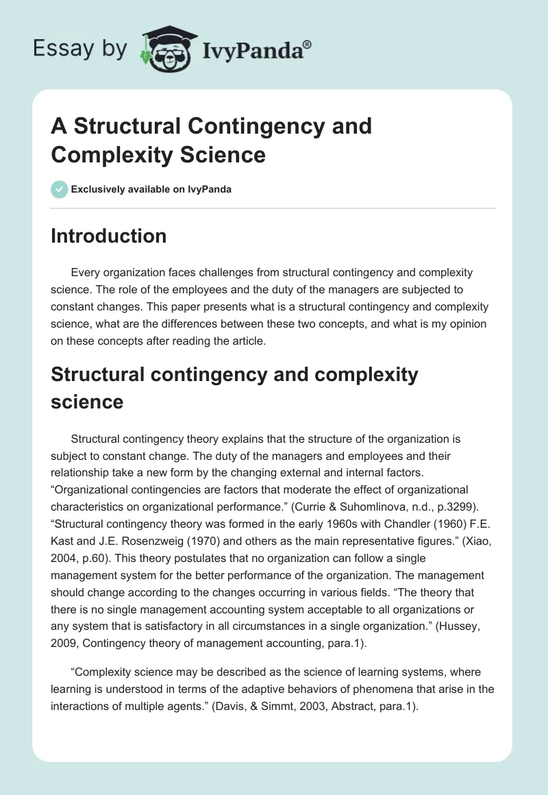 A Structural Contingency and Complexity Science. Page 1
