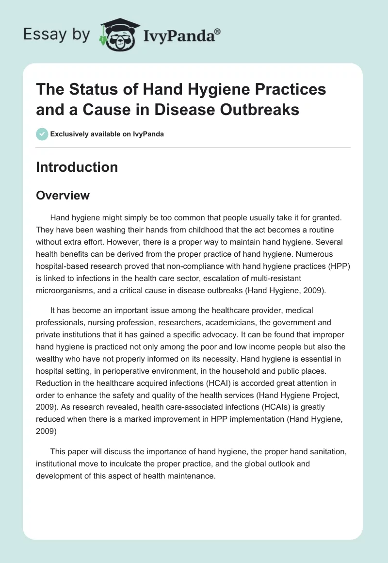The Status of Hand Hygiene Practices and a Cause in Disease Outbreaks. Page 1