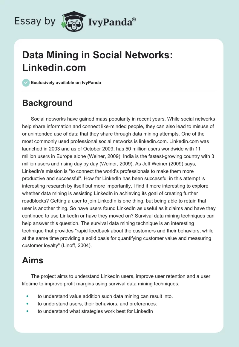 Data Mining in Social Networks: Linkedin.com. Page 1