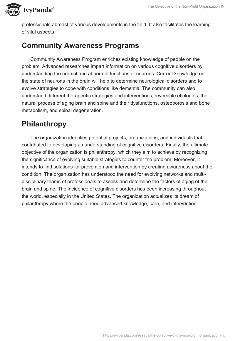 The Objective of the Non-Profit Organization INI. Page 2