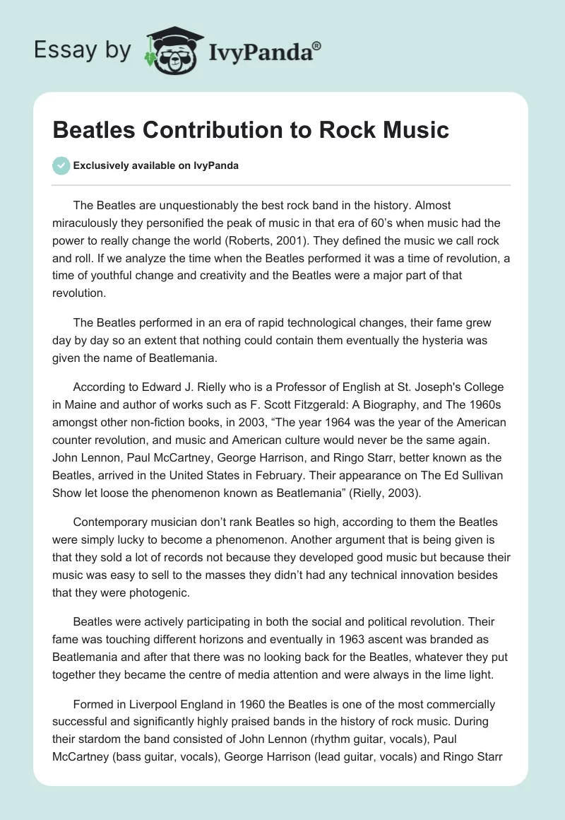 Beatles Contribution to Rock Music. Page 1
