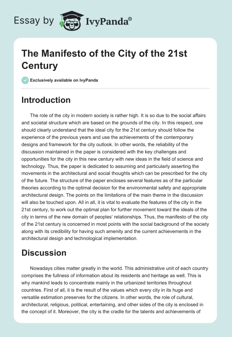 The Manifesto of the City of the 21st Century. Page 1