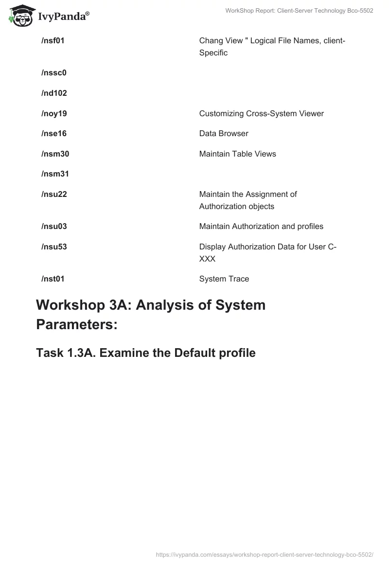WorkShop Report: Client-Server Technology Bco-5502. Page 5