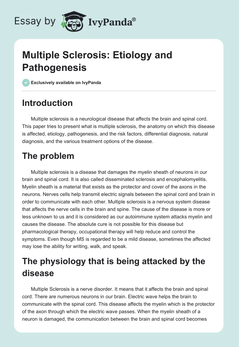 Multiple Sclerosis: Etiology and Pathogenesis. Page 1