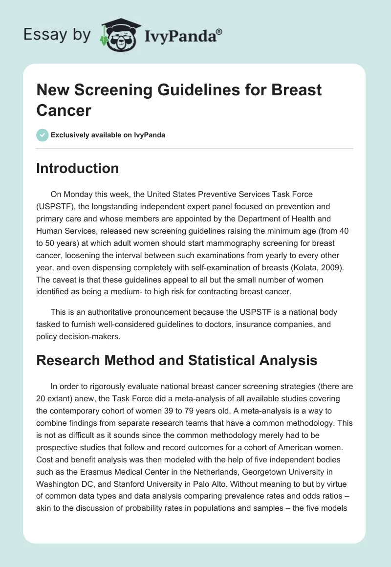 New Screening Guidelines for Breast Cancer. Page 1