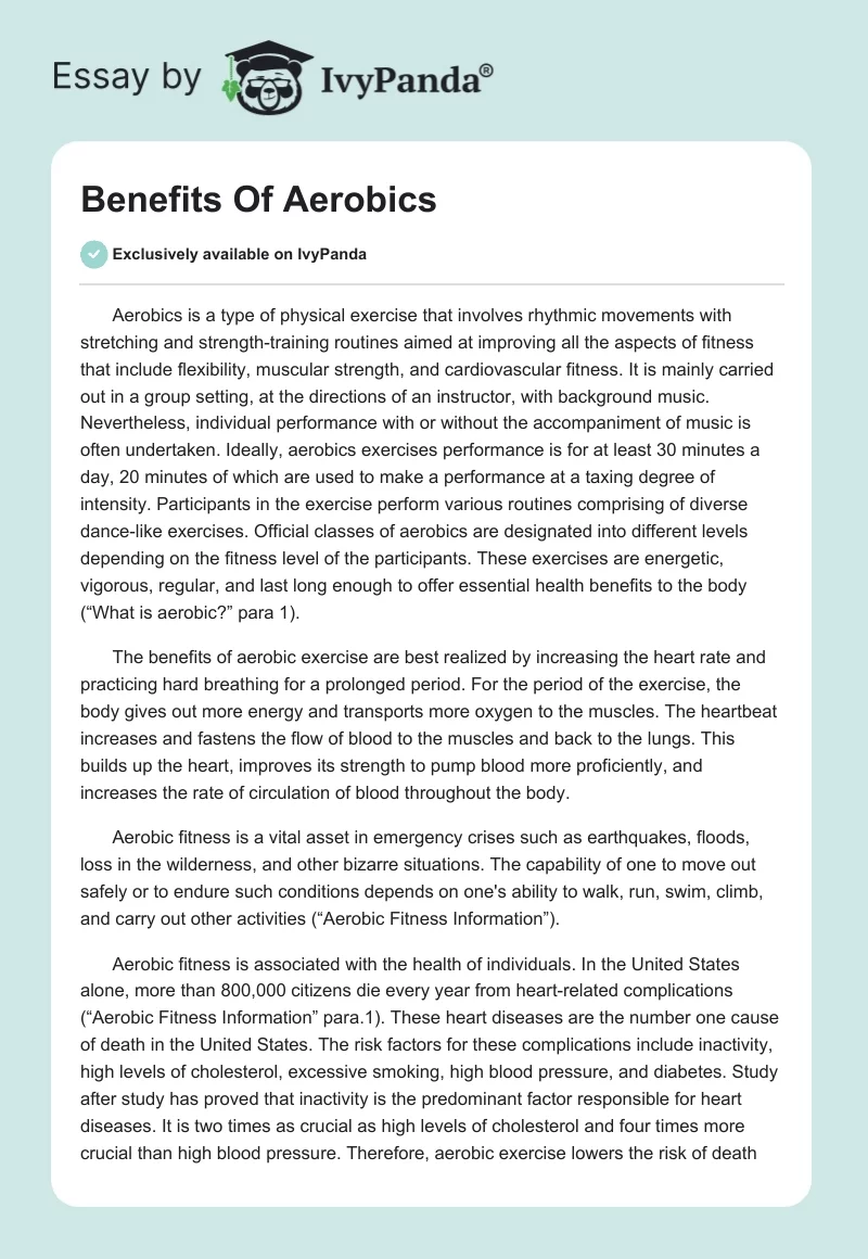 Benefits Of Aerobics. Page 1