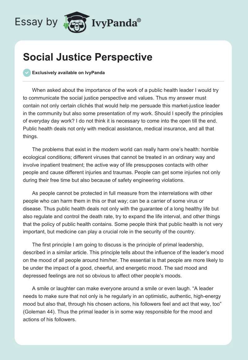Social Justice Perspective. Page 1