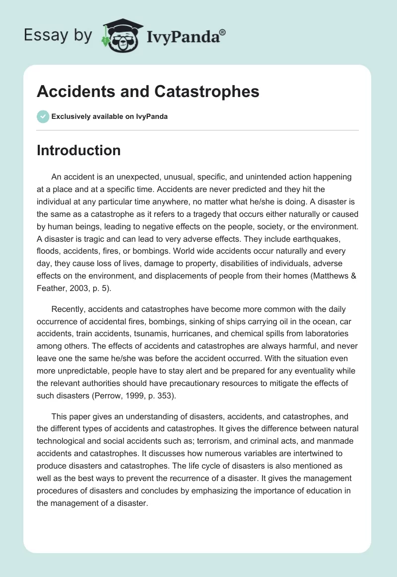 Accidents and Catastrophes. Page 1