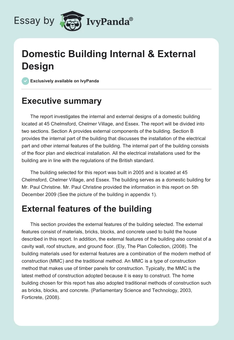 Domestic Building Internal & External Design. Page 1