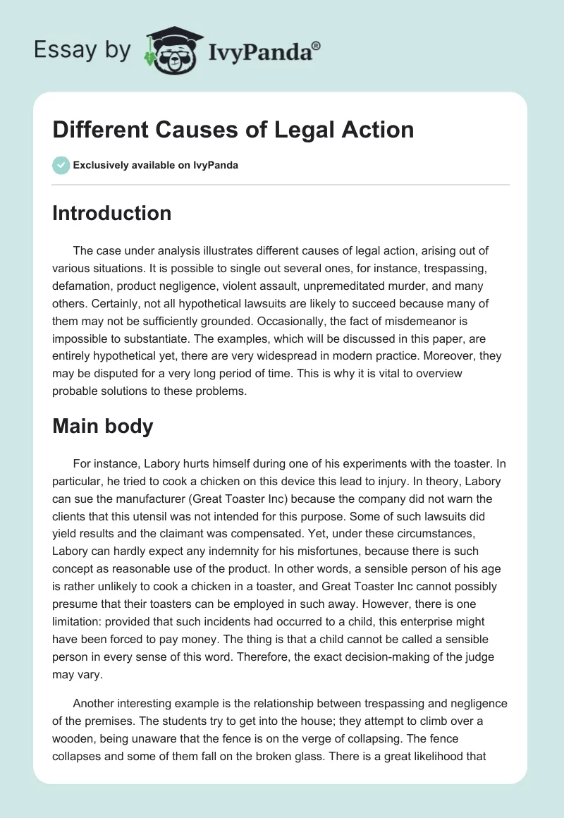 Different Causes of Legal Action. Page 1