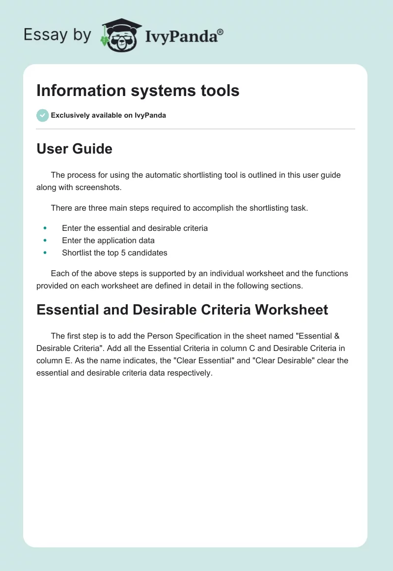 Information systems tools. Page 1