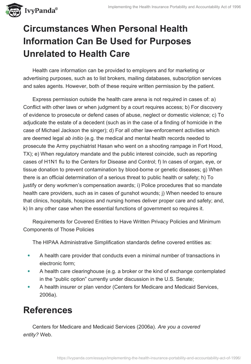 Implementing the Health Insurance Portability and Accountability Act of 1996. Page 2