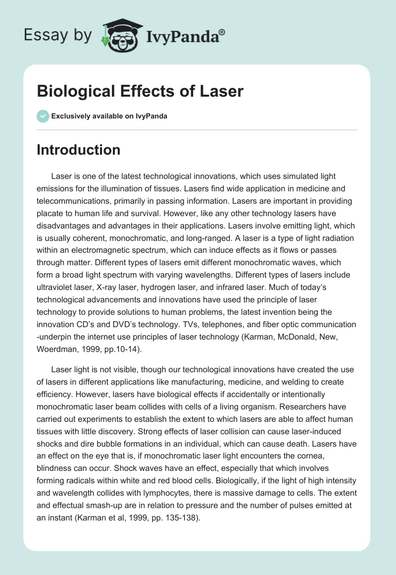 Biological Effects of Laser. Page 1