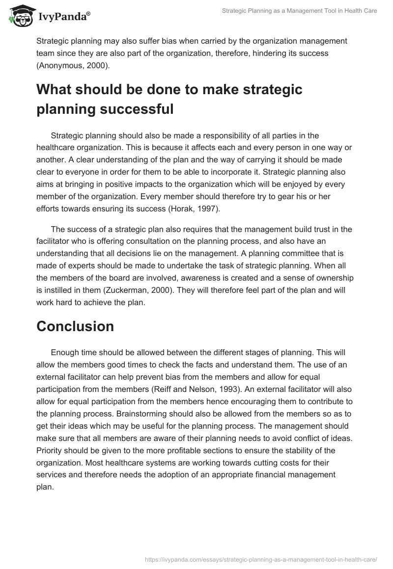Strategic Planning as a Management Tool in Health Care. Page 2