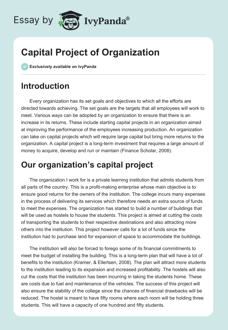 Capital Project of Organization. Page 1