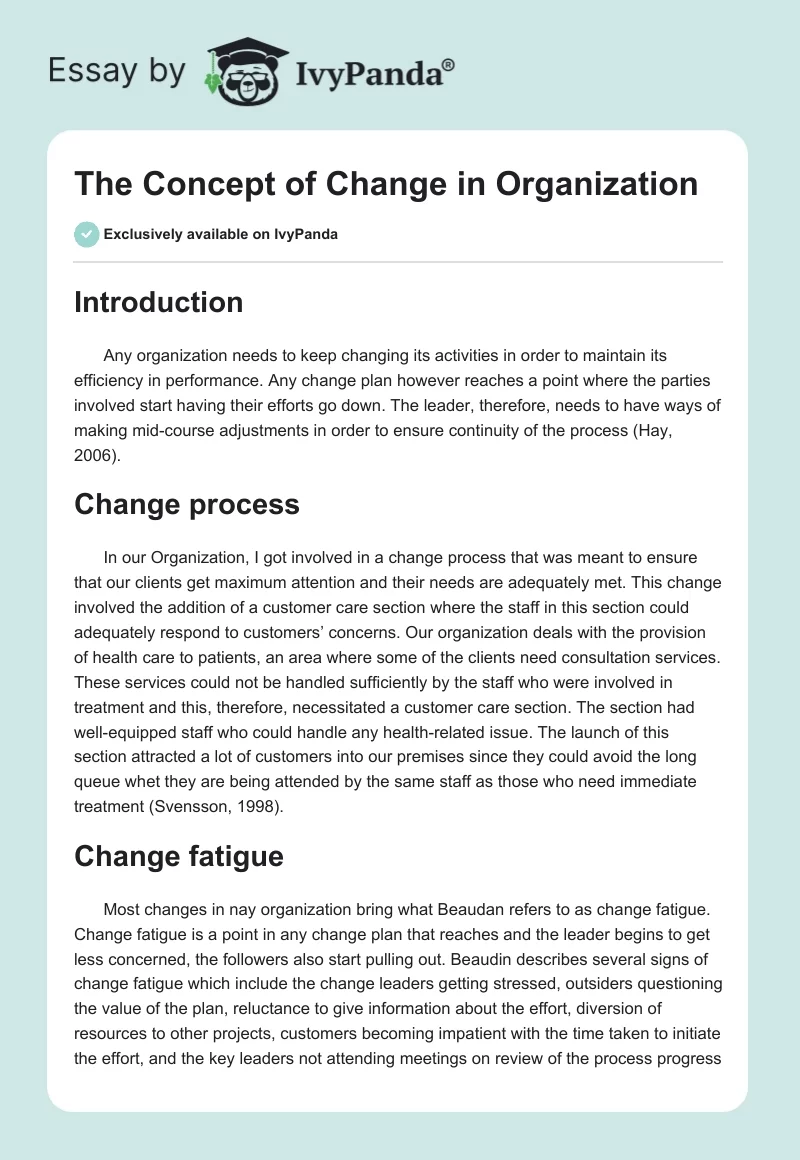 The Concept of Change in Organization. Page 1