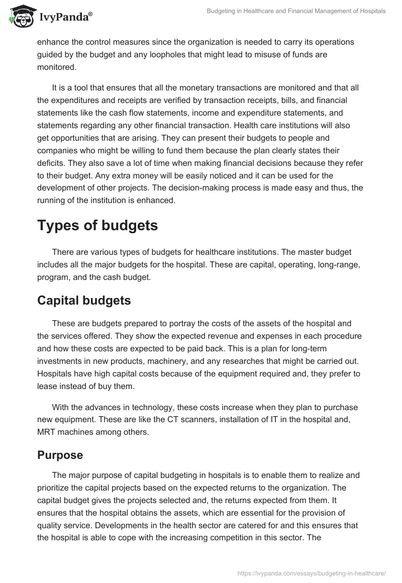 Budgeting in Healthcare and Financial Management of Hospitals. Page 2