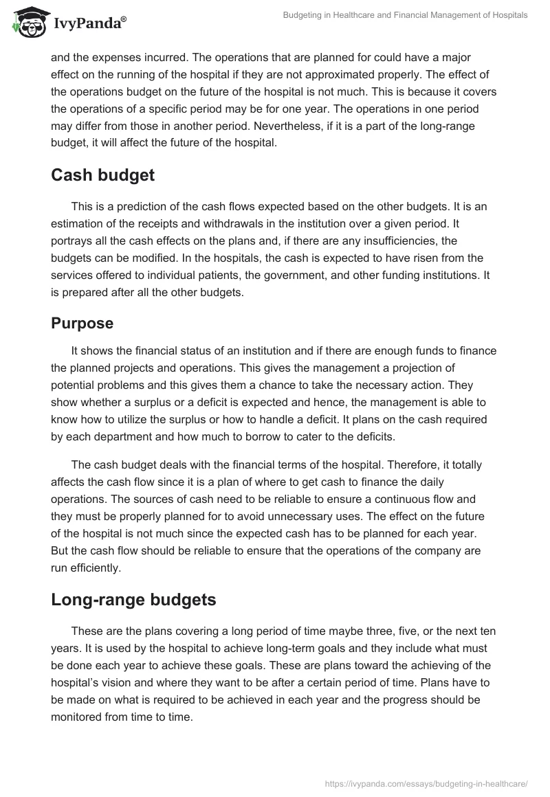 Budgeting in Healthcare and Financial Management of Hospitals. Page 4