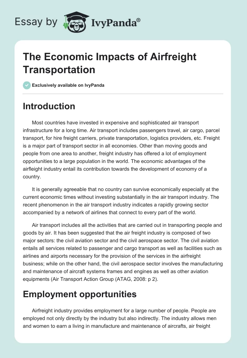 The Economic Impacts of Airfreight Transportation. Page 1