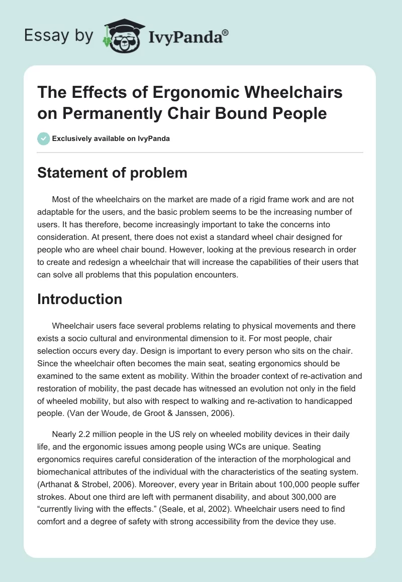 The Effects of Ergonomic Wheelchairs on Permanently Chair Bound People. Page 1